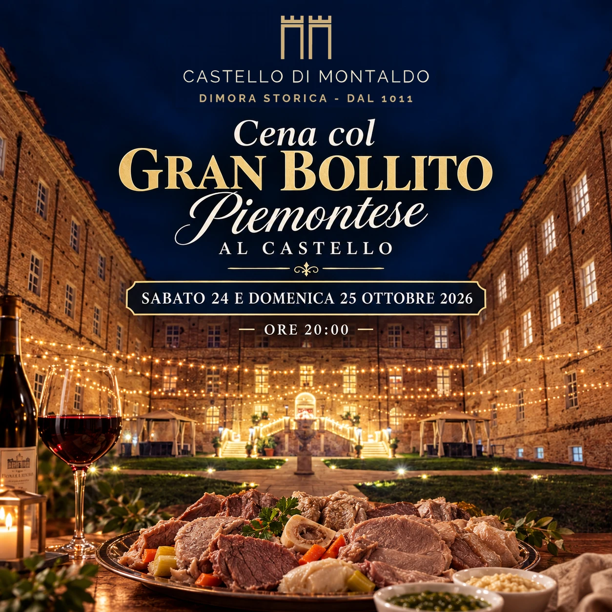 Cena col Gran Bollito Piemontese al Castello di Montaldo, sabato 24 e domenica 25 ottobre 2026 ore 20:00